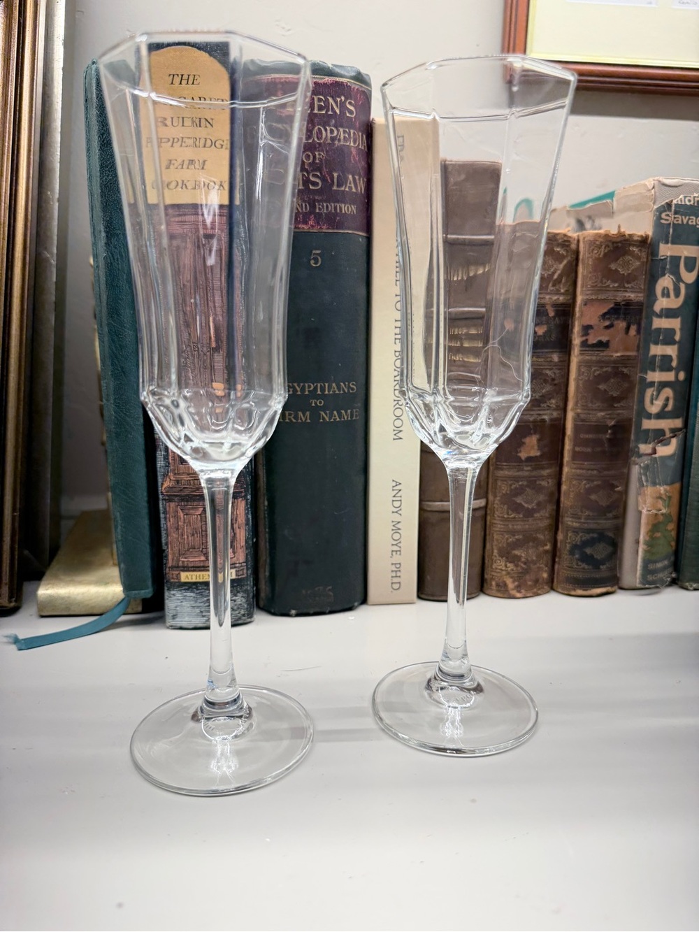 Luminarc Octime Champagne Flutes Clear Faceted Stemware France Pair Vintage